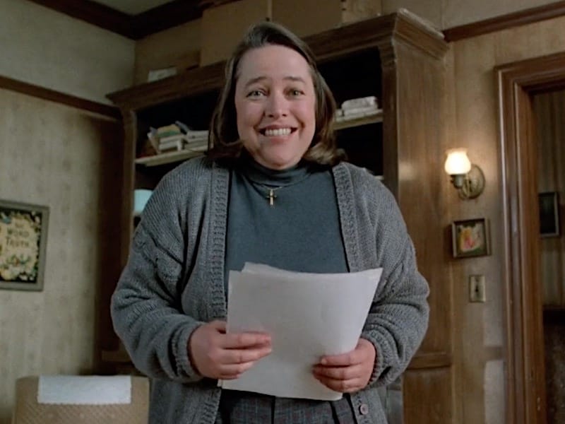 Kathy Bates as Annie Wilkes fangirling over Sheldon's manuscript, 1990. (Photo by Columbia Pictures)