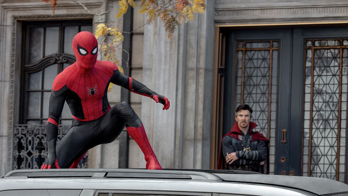 Spider-Man and Doctor Strange outside the Sanctum Sanctorum.