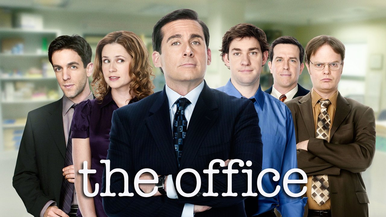A promotional picture of NBC's 'The Office' featuring characters Ryan, Pam, Michael, Jim, Andy, and Dwight.