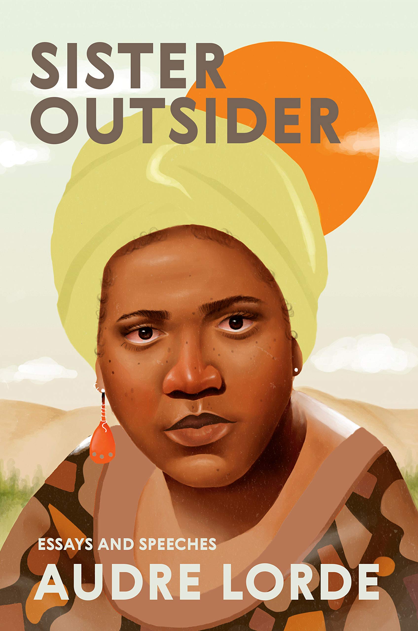 Cover of Sister Outsider done by Crossing Press in 2007, featuring an artistic rendering of Audre Lorde's portrait.