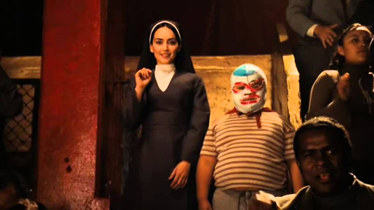 Ana de la Reguera as Sister Encarnacion and Darius Rose as Chancho in Nacho Libre (2006).