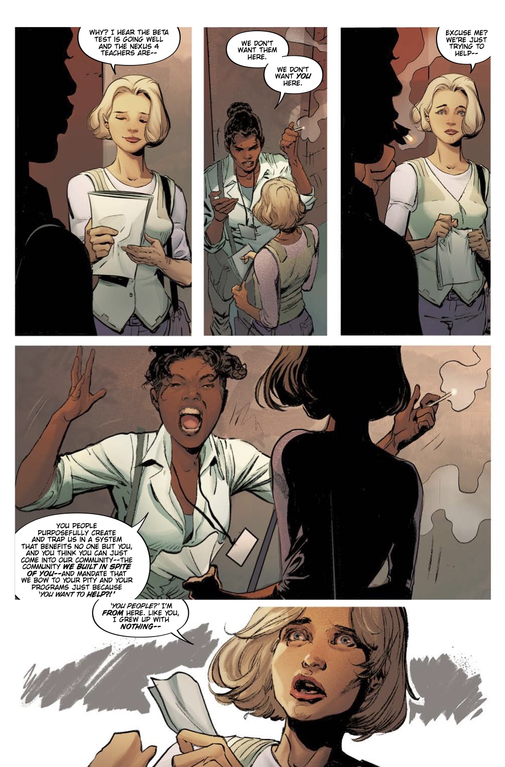 Nia rants about her position in life; Blade Runner: Origins #9. Titan Comics. 2022.