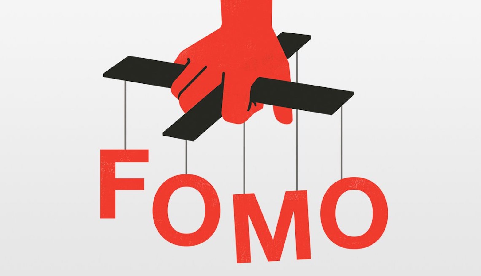 A graphic depicts a hand controlling the letters F, O, M, O as if they are puppets on strings.