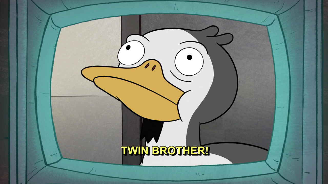 Duck-tective's evil twin brother, a white duck with a goatee. Gravity Falls, Disney Television (2015). 