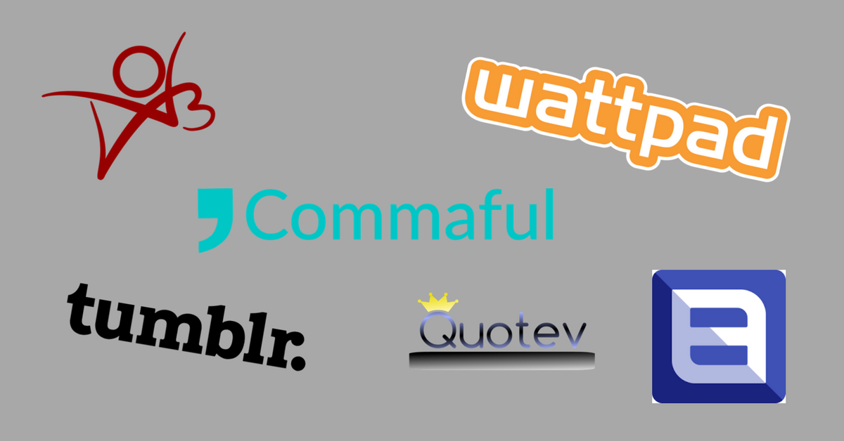 An image of some of the fanfiction site logos together: Archive of Our Own, Wattpad, Commaful, Tumblr, Quotev, and Fanfiction.net