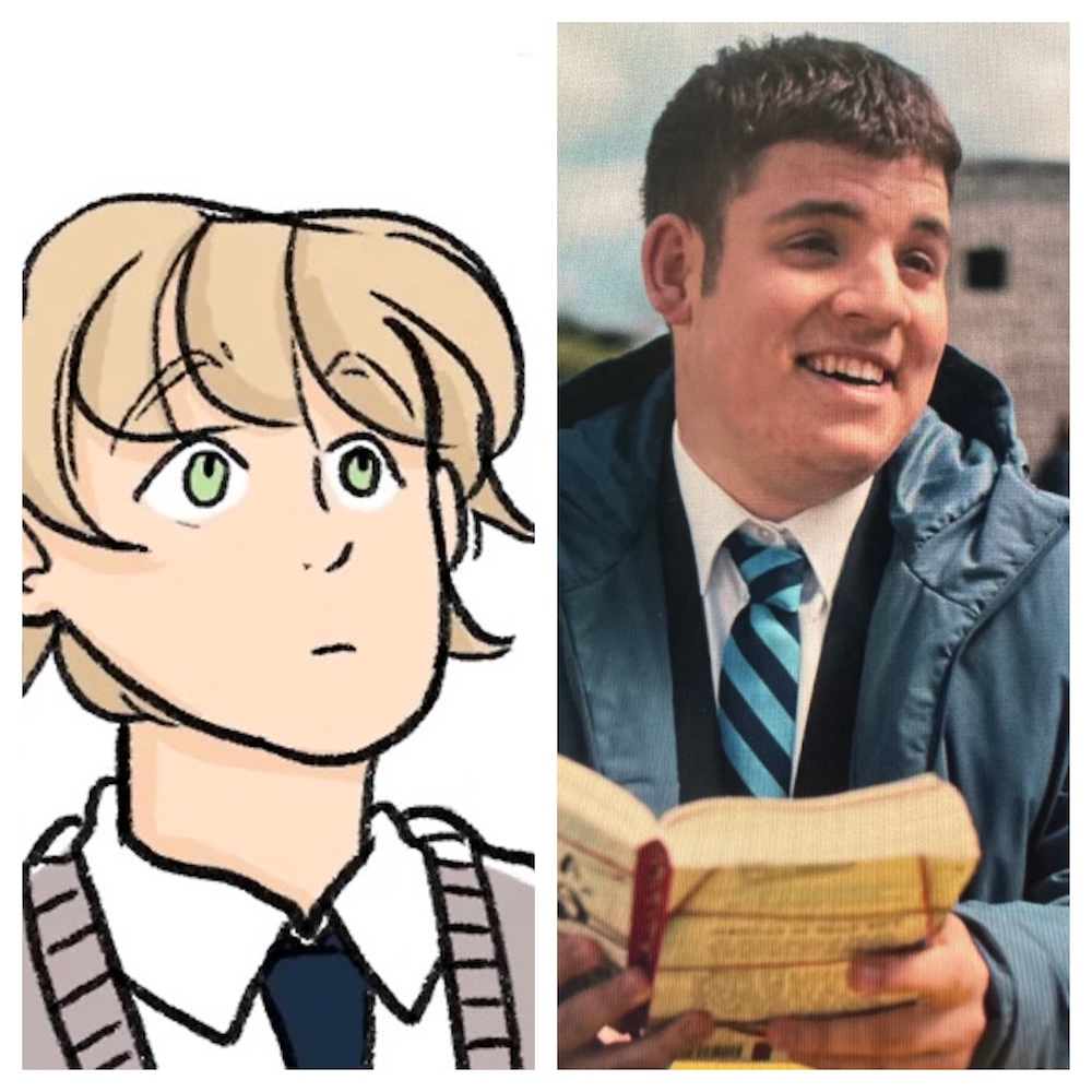A side-by-side comparison of characters Aled Last from the "Heartstopper" webcomic and Isaac from the "Heartstopper" show. 