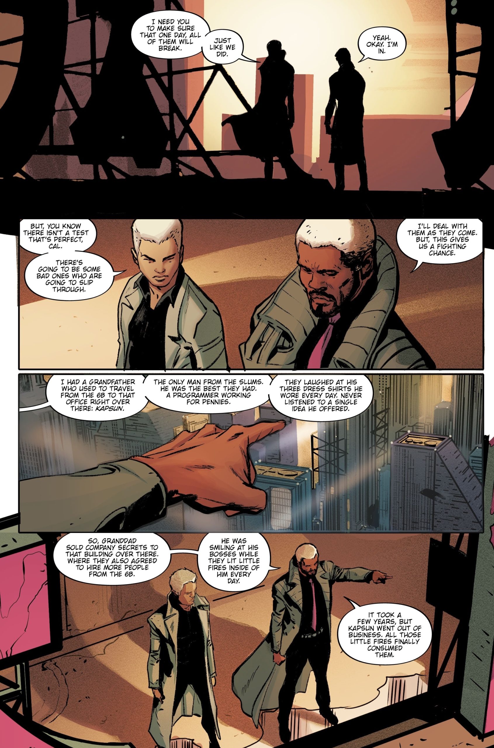 Asa and Cal discuss their internal rebellion of Blade Runners; Blade Runner: Origins #11. Titan Comics. 2022.