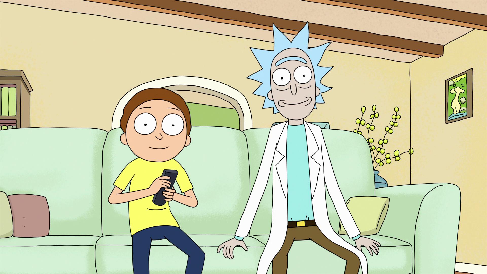 Morty and Rick Sanchez watching multiverse TV in the "Rixty Minutes" episode of Rick and Morty (2013--). 