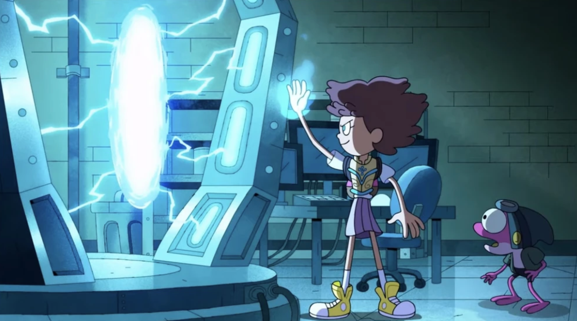 Anne uses her blue powers to activate her portal to Amphibia.