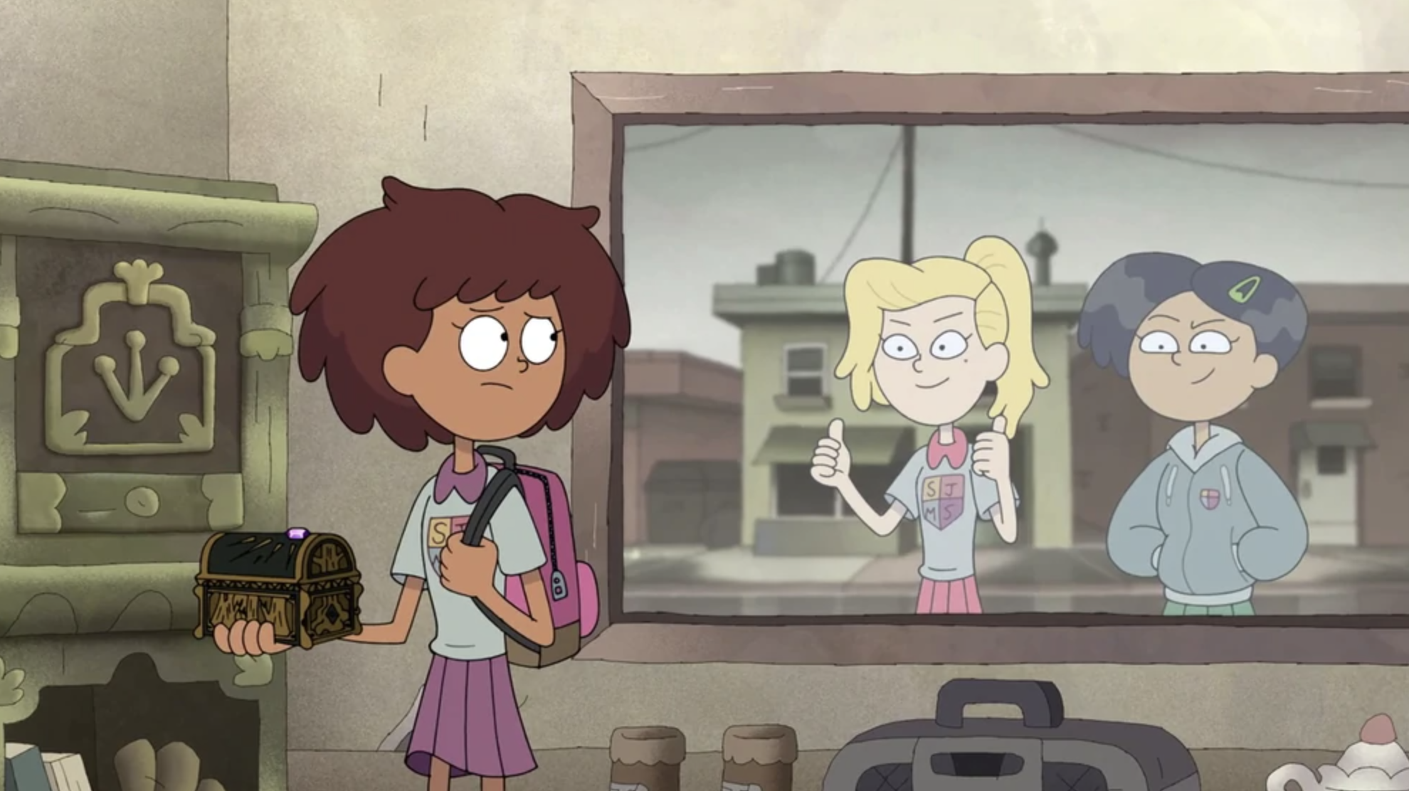 Sasha and Marcy encourage Anne to steal the music box that will transport them to Amphibia. 