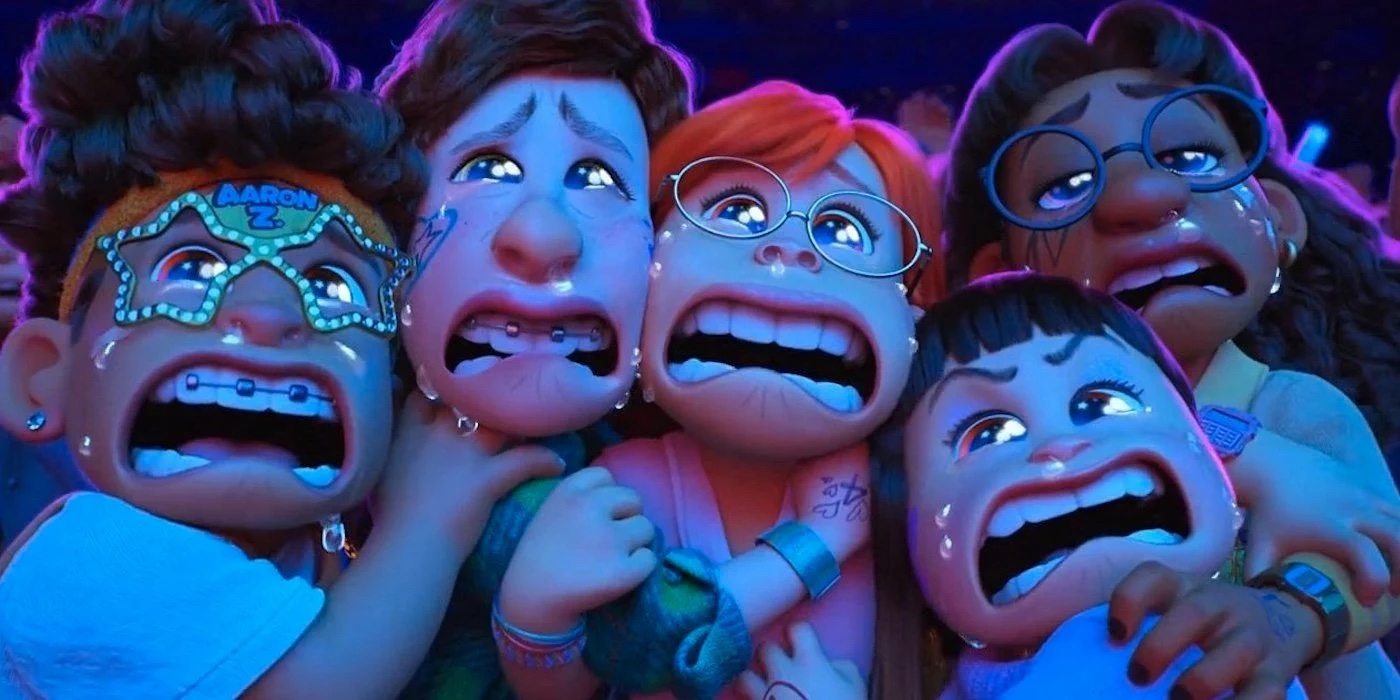 From left to right: Tyler, Miriam, Mei, Abby, and Priya crying at the 4*Town concert. 