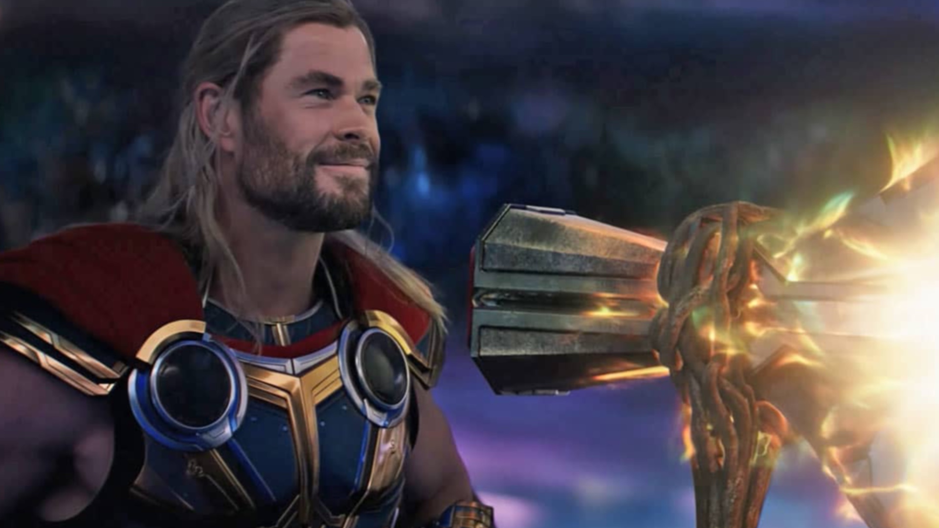Chris Hemsworth as Thor with Stormbreaker in Thor: Love and Thunder (2022).