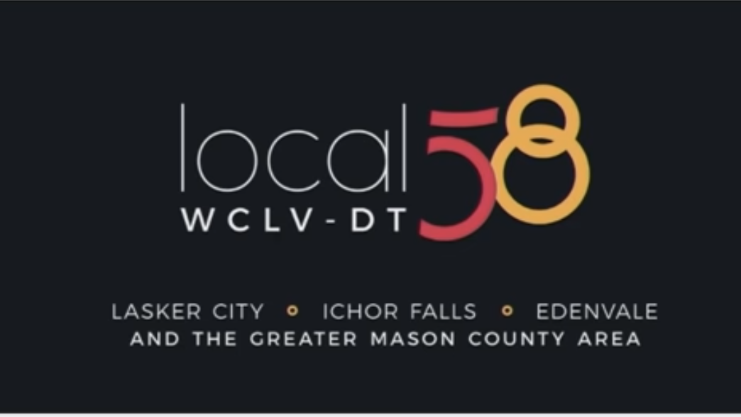 Image of the header from the Local 58 webpage, including a "Local 58" text block with a stylized 58. The header states in subtext Lasker City, Ichor Falls, and Edenvale "and the greater mason county area," presumably in reference to where the station broadcasts.