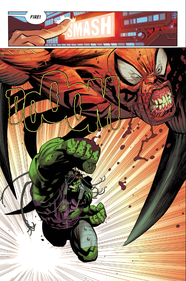 Starship Hulk fells Spider-Hulk. Hulk #5, Marvel Comics, 2022.