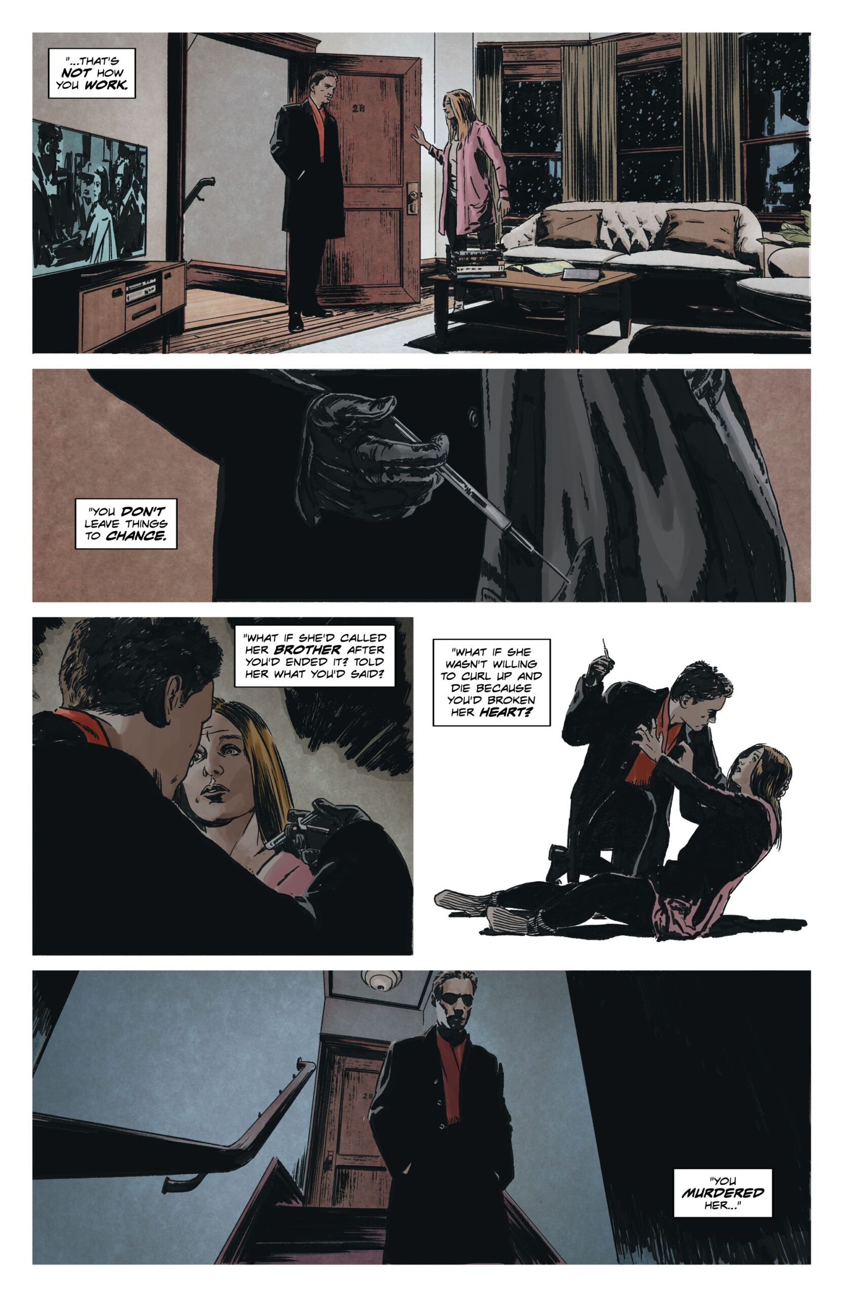 Malcolm Carlyle kills Leah Hock in flashback. Lazarus: Risen #7. Image Comics. 2022.