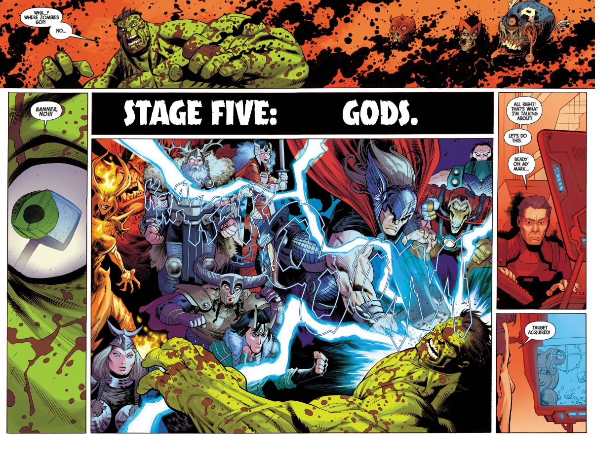 The original Hulk faces illusory Asgardians. Hulk #5, Marvel Comics, 2022.