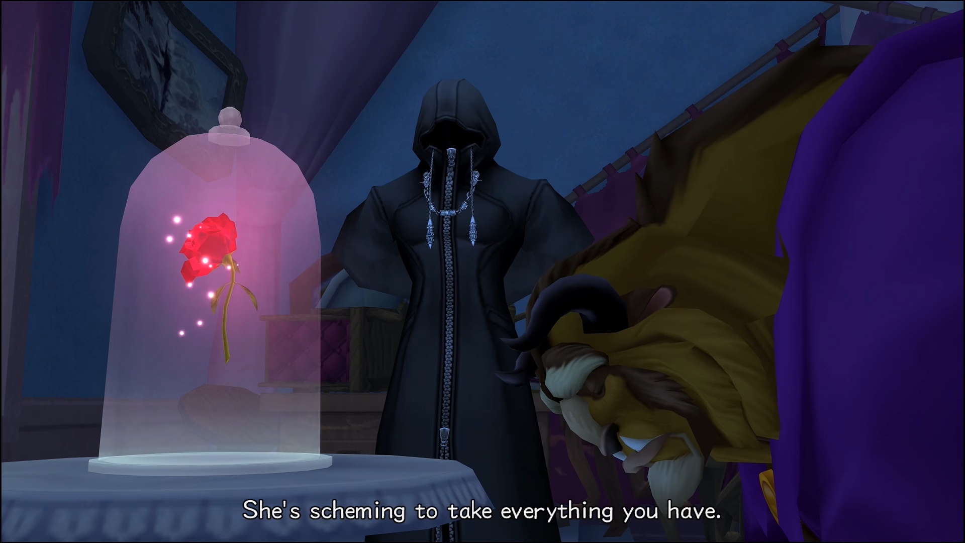 "Kingdom Hearts II". 2007. Square Enix. Disney. Xaldin tries to manipulate Beast.