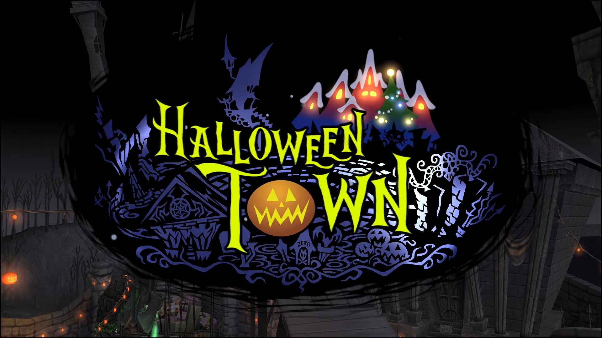 "Kingdom Hearts II". 2007. Square Enix. Disney. Halloween Town title card.