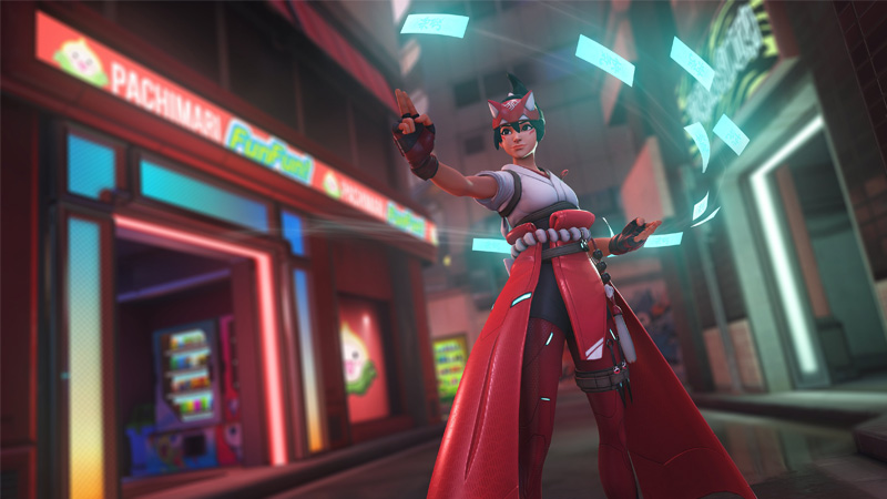 Kiriko is one of the newest "Overwatch 2" heroes. Inspired by Japanese culture, she is a ninja with a fox-ears hat. One of her abilities is sending healing-infused paper talismans toward allies. (Photo by “Overwatch 2." Blizzard Entertainment. 2022.)