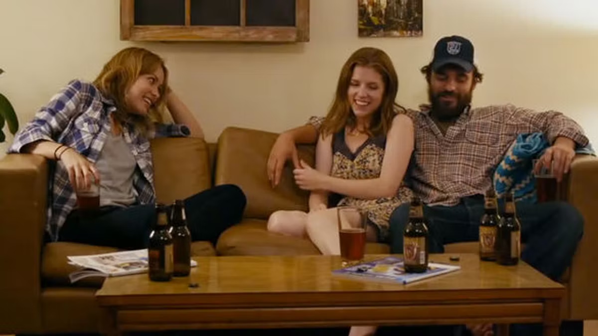 Olivia Wilde, Anna Kendrick, and Jake Johnson staring in “Drinking Buddies” (2013).