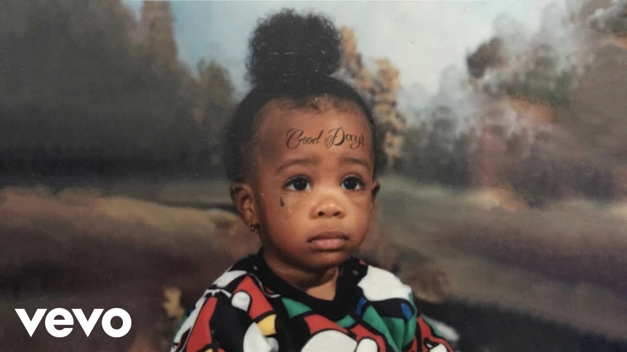 A screenshot of SZA's album artwork for her single "Good Days," featuring a baby SZA with a tattoo on her forehead reading "Good Days."