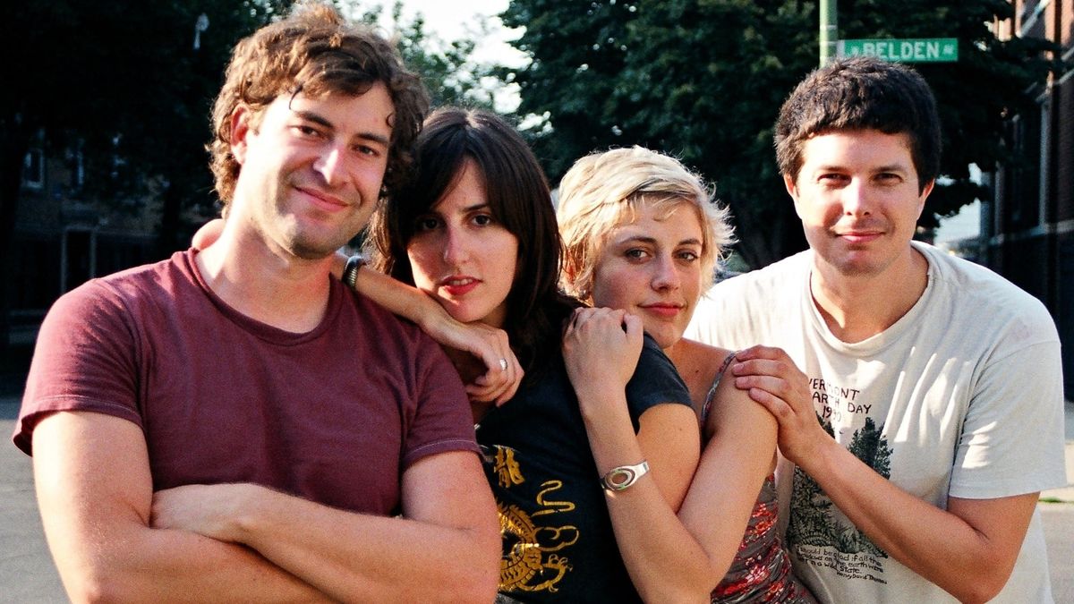 Stars of Joe Swanberg’s film Hannah Takes the Stairs (2007) from left to right: Mark Duplass, Ry Russo-Young, Greta Gerwig, and Kent Osborne.