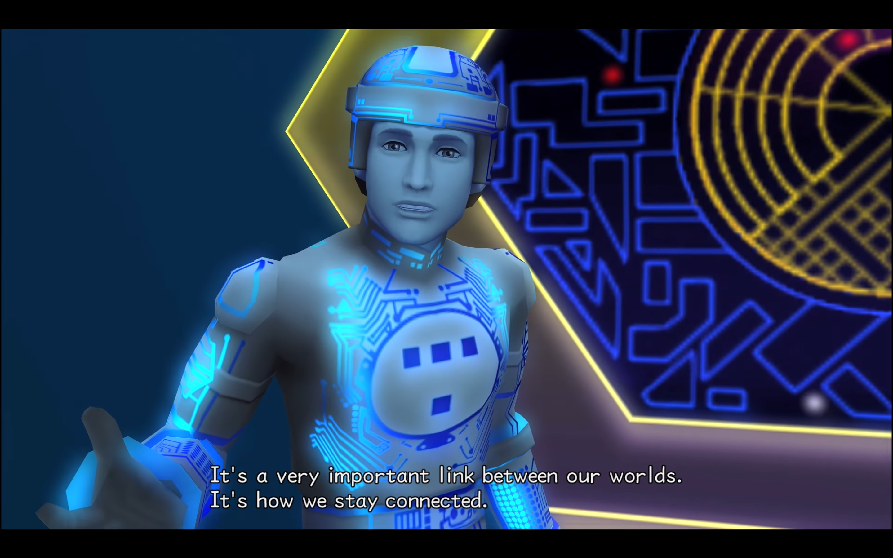 "Kingdom Hearts II." Square Enix. 2007.
Tron explains the link between his world and Hollow Bastion.