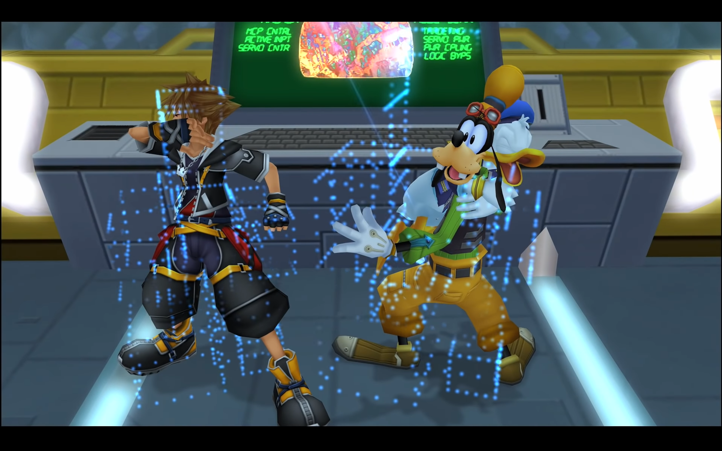 "Kingdom Hearts II." Square Enix. 2007.
Sora, Donald, and Goofy being digitized.