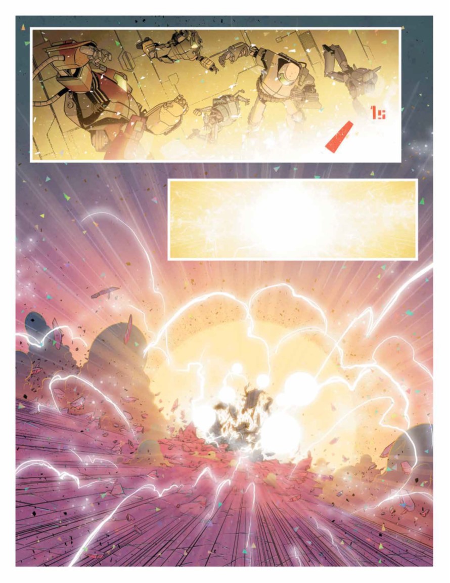 The Forged team activates a T-Space drive causing a big explosion. The Forged #2. Image Comics. 2023.