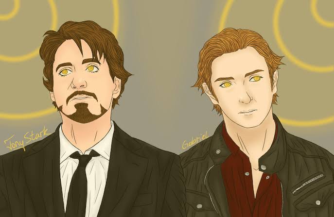 A drawing depicting Tony Stark and Gabriel together with the same golden eyes.
Thelastarchangelaskblog. “The Last Archangel.” Tumblr, June 11, 2017. 