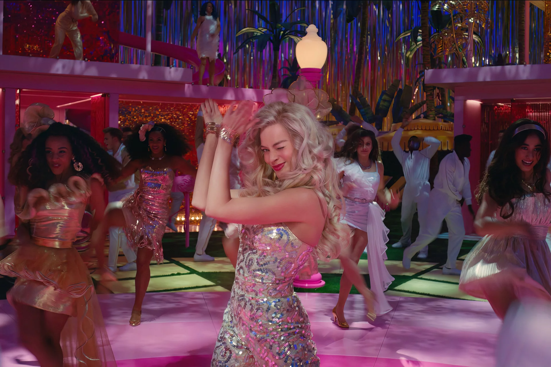 Disco Barbie dancing on the dance floor in the new movie.