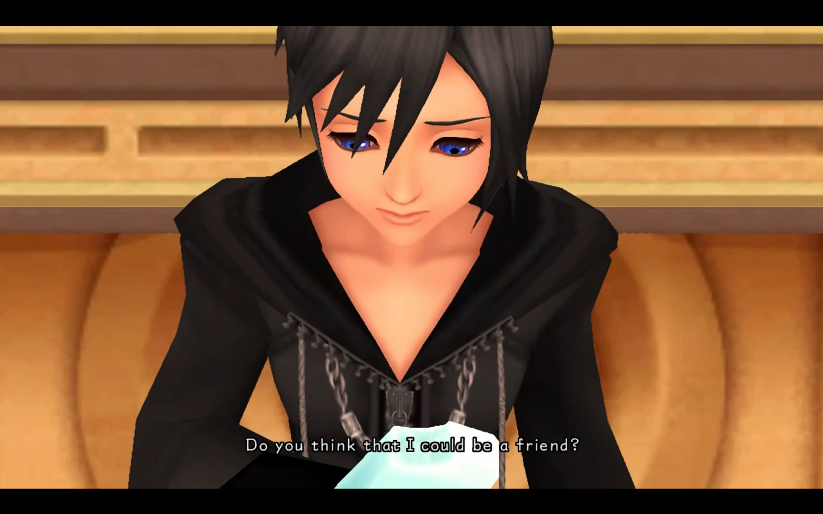 "Kingdom Hearts: 358/2 Days". 2009. Square Enix.
Xion sitting with ice cream.