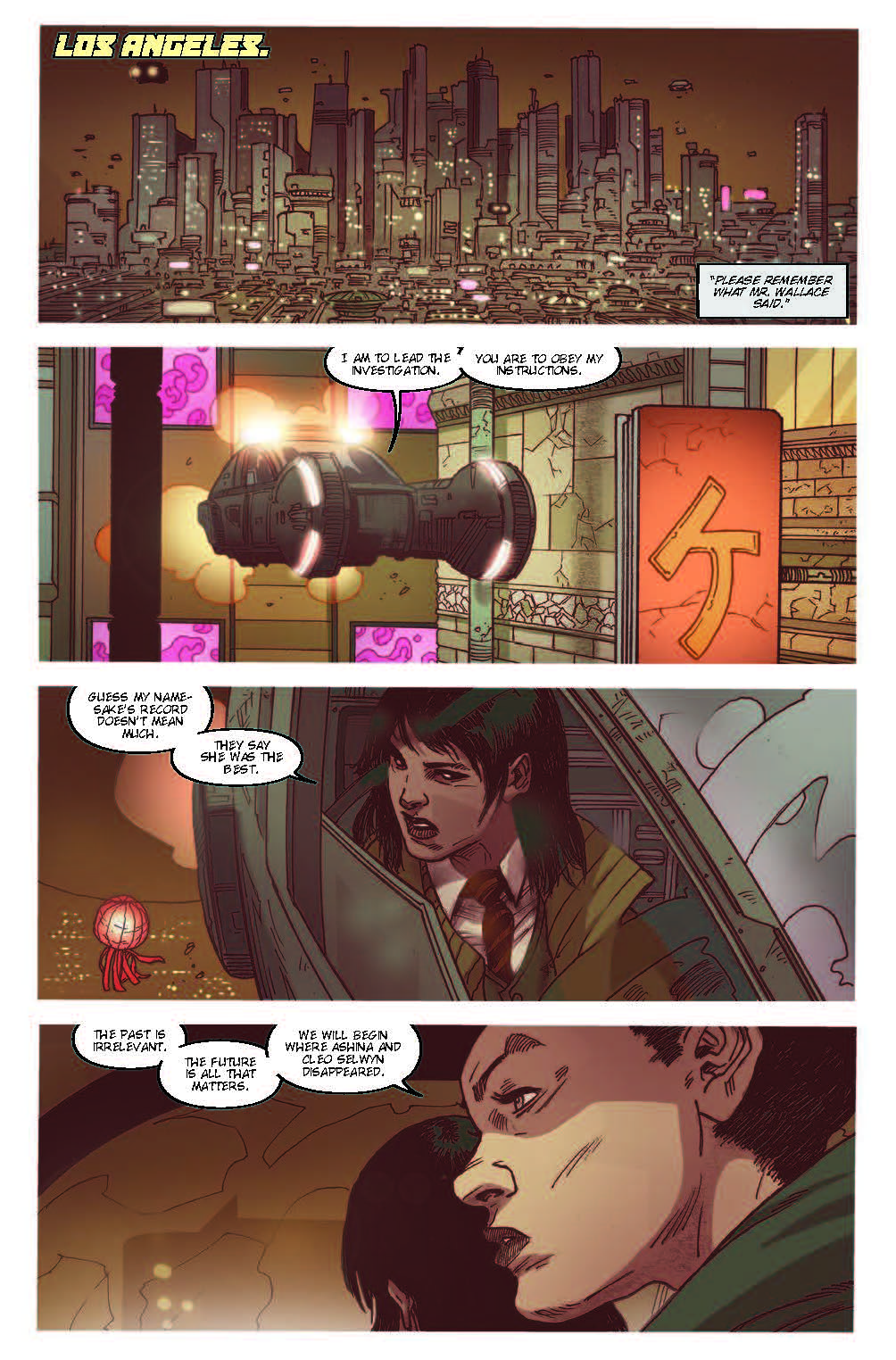 Rash and Luv talk while in a Spinner; Blade Runner 2039 #6. Titan Comics. 2023.