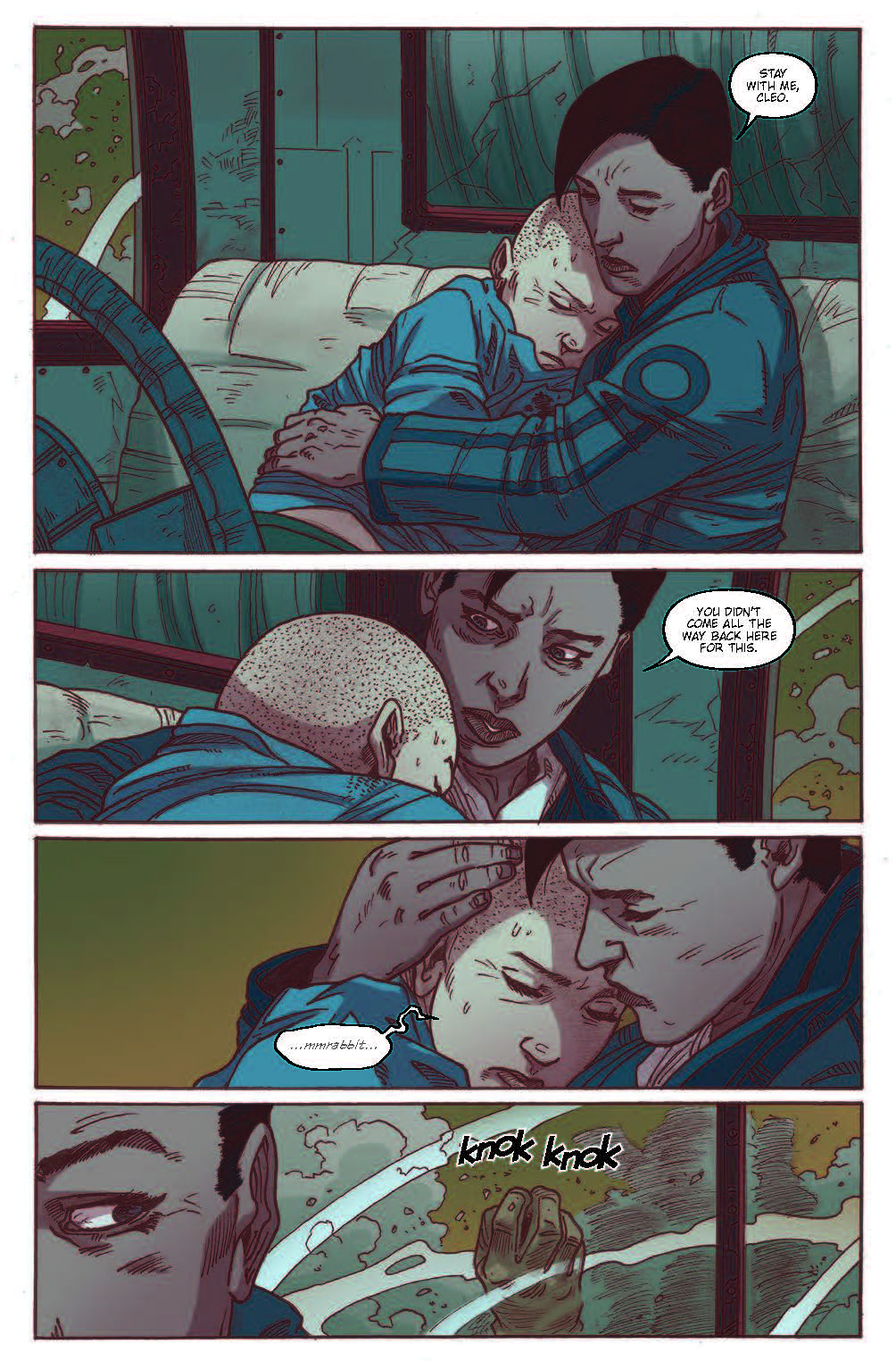 Ash comforts a hurt Cleo; Blade Runner 2039 #6. Titan Comics. 2023.