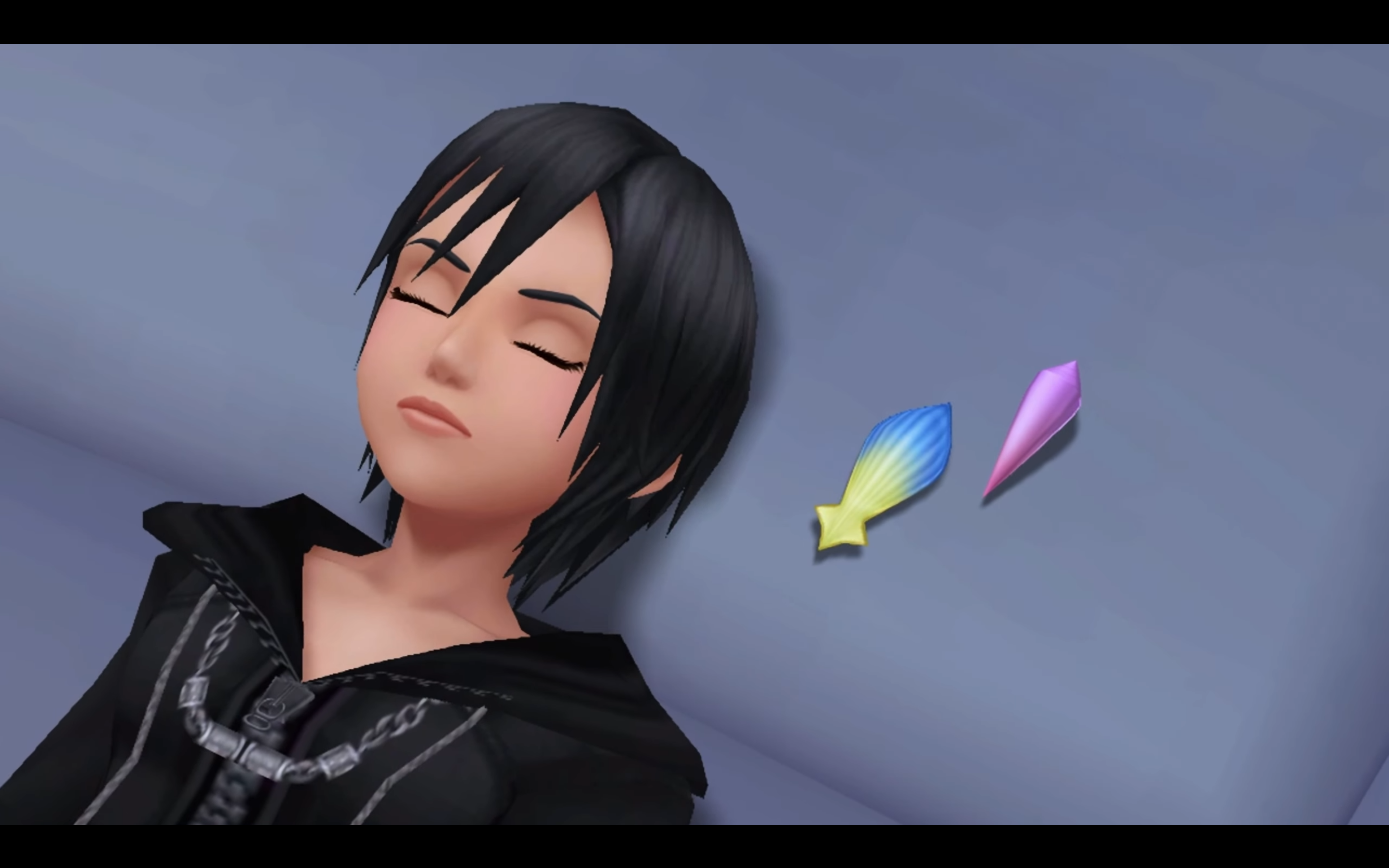 "Kingdom Hearts: 358/2 Days". 2009. Square Enix.
Xion sleeping.