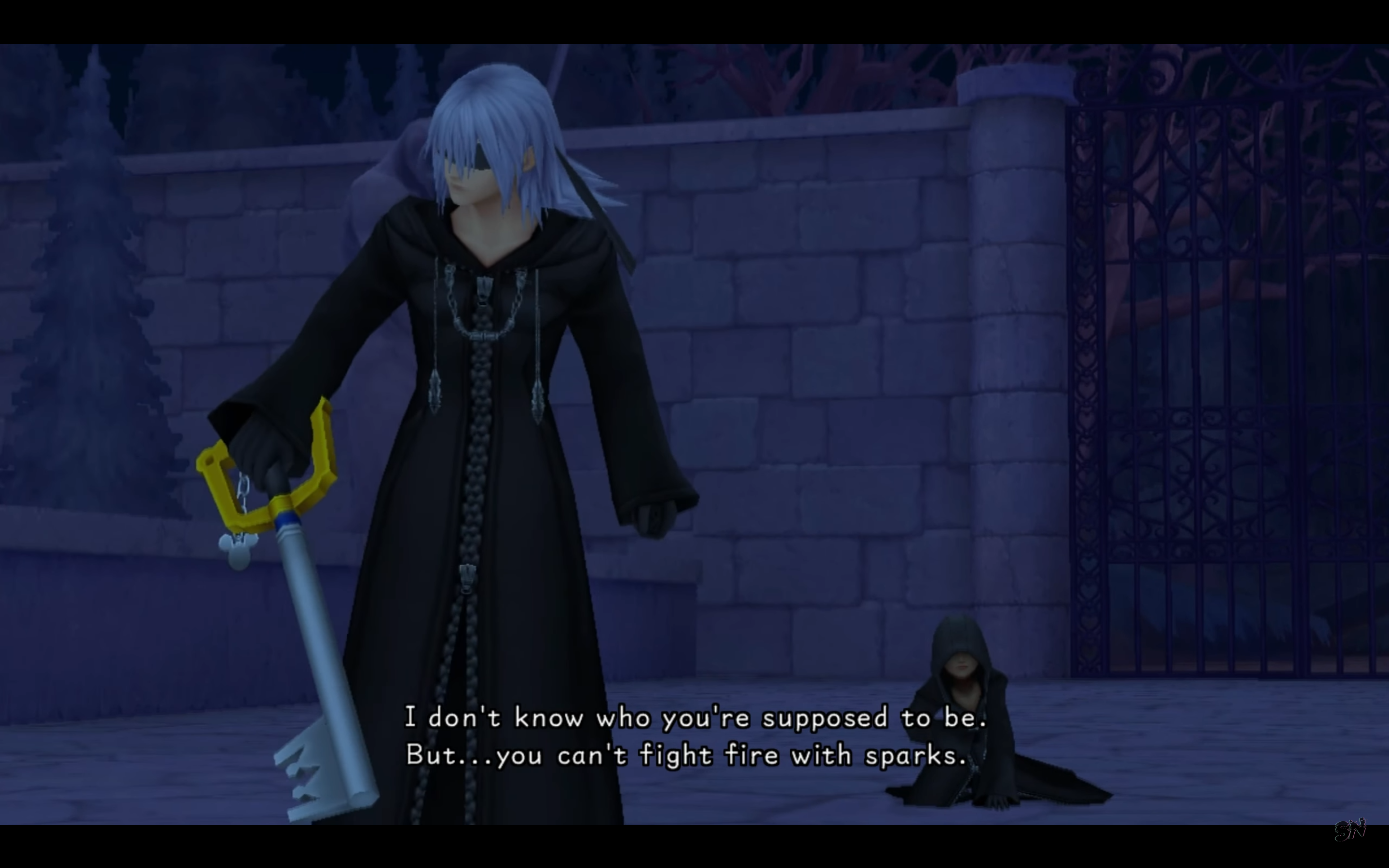 "Kingdom Hearts: 358/2 Days". 2009. Square Enix.
Riku taking Xion's Keyblade.