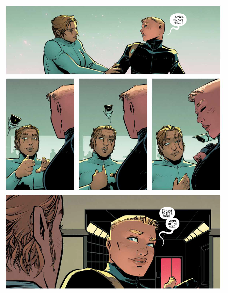 Harpo attempts to tell the person she is interested in her feelings while mute. The Forged #5. Image Comics. 2023.