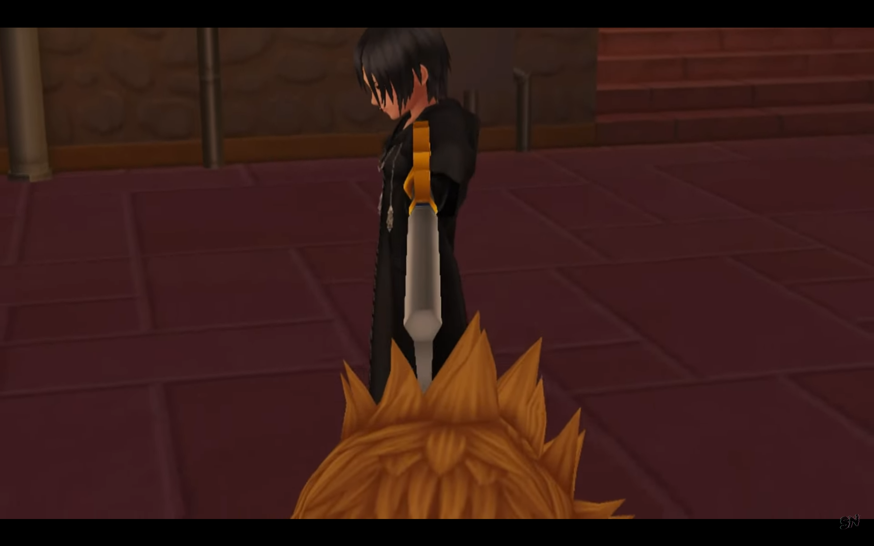 "Kingdom Hearts: 358/2 Days". 2009. Square Enix.
Xion drawing her Keyblade against Roxas.