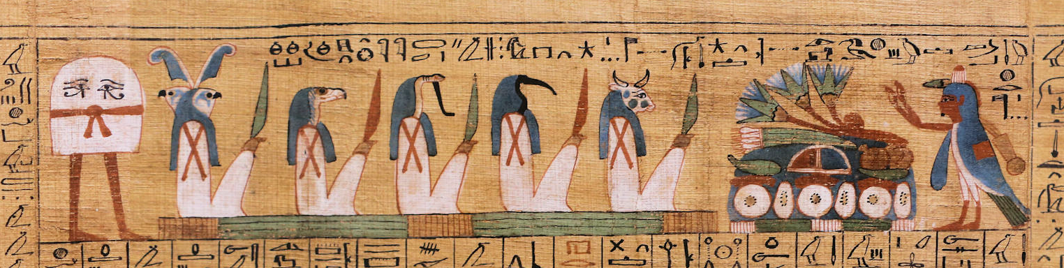 Deities with varying animal heads, a vignette from the Papyrus Cairo.