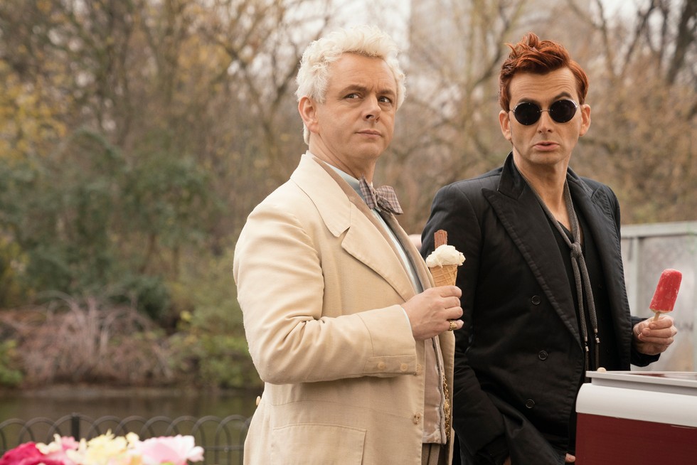 Aziraphale and Crowley in Good Omens meet for ice cream. 