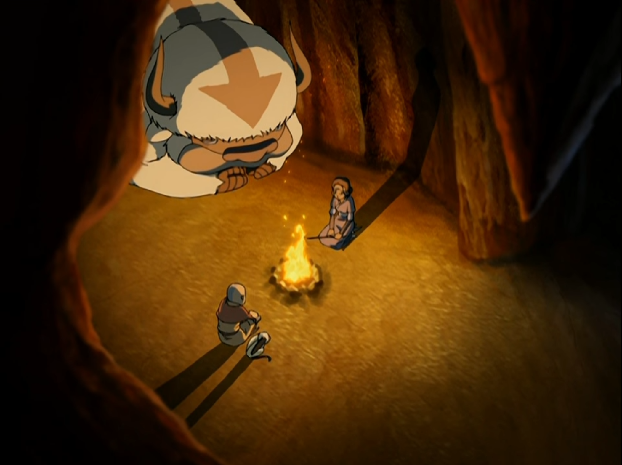 Avatar: The Last Airbender. 2005-2008. Nickelodeon Animation Studio.
Aang and Katara speaking in a cave.