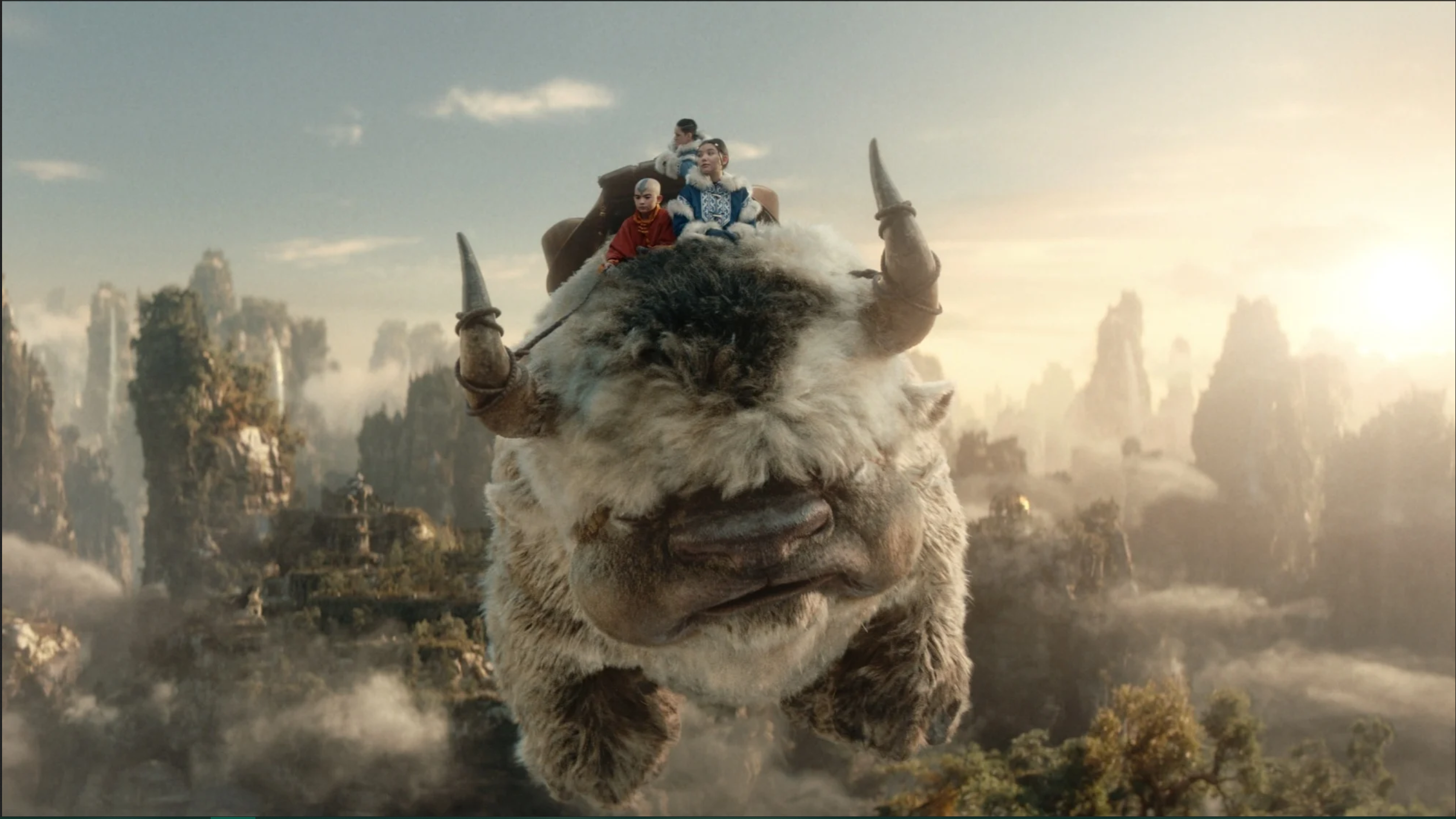Avatar: The Last Airbender. 2024-present. Netflix.
Aang, Katara, and Sokka riding on Appa.