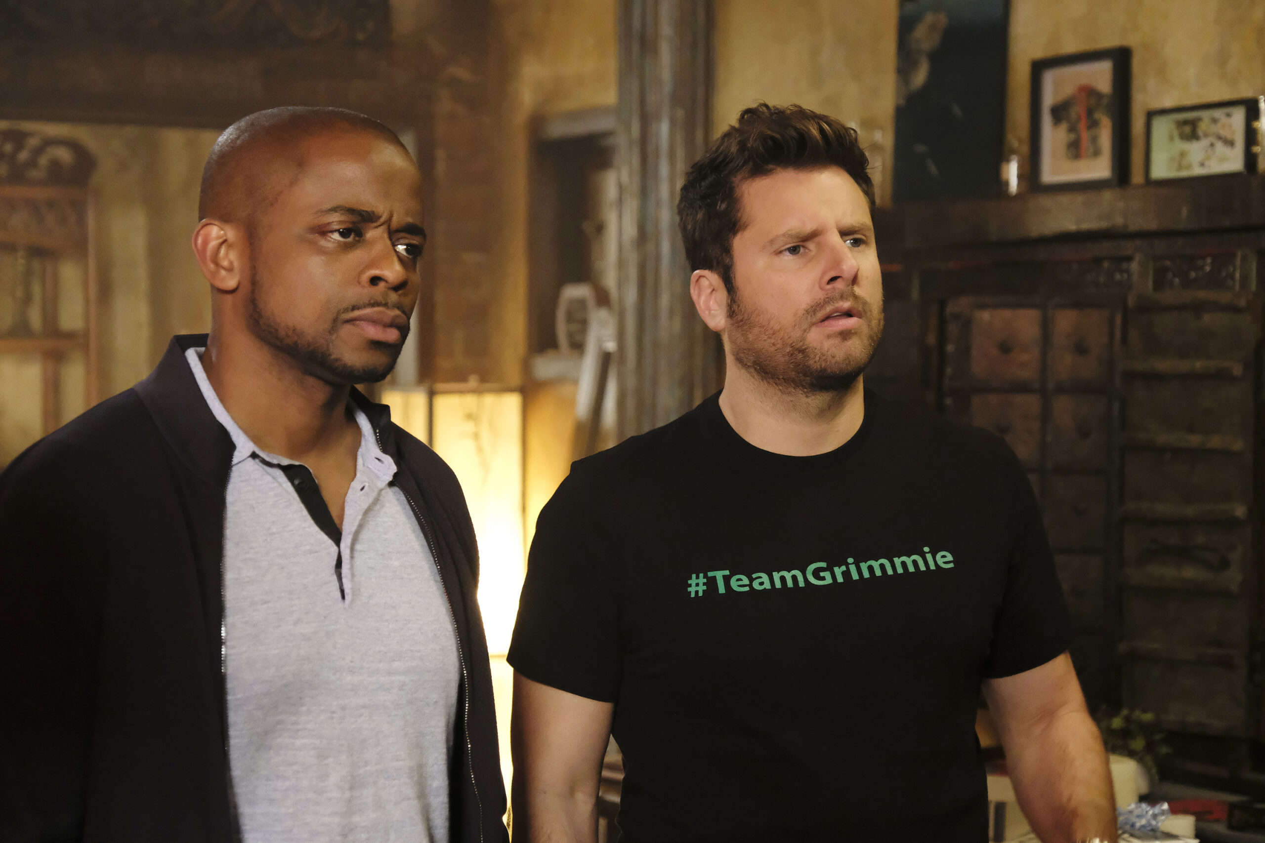 PSYCH: THE MOVIE -- Pictured: (l-r) Dule Hill as Gus Guster, James Roday as Shawn Spencer -- (Photo by: Alan Zenuk/USA Network)