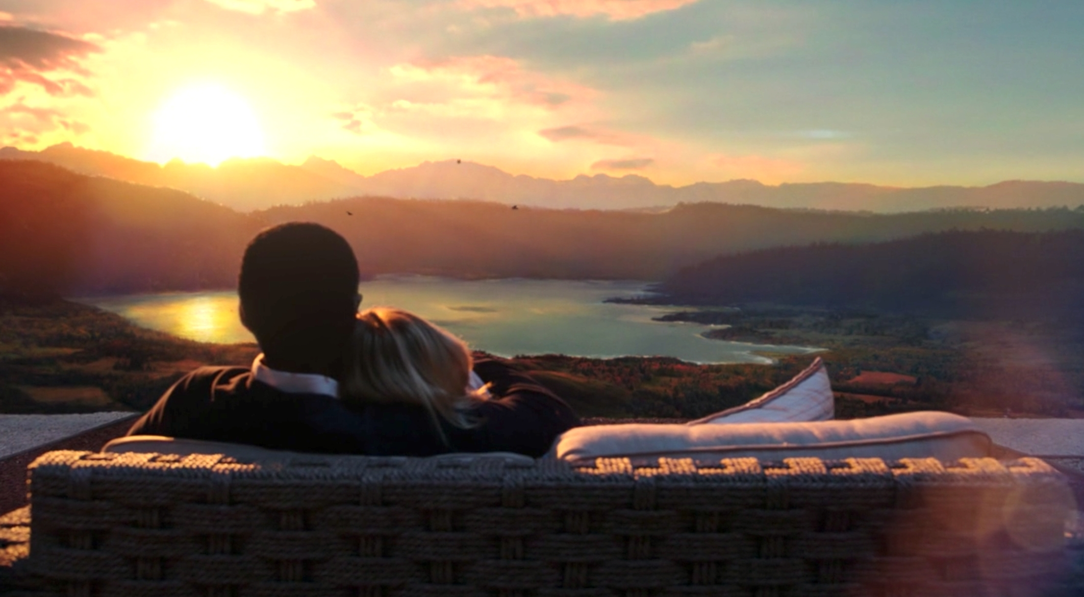 Eleanor and Chidi watching the sunset on Chidi's last night in the Good Place.