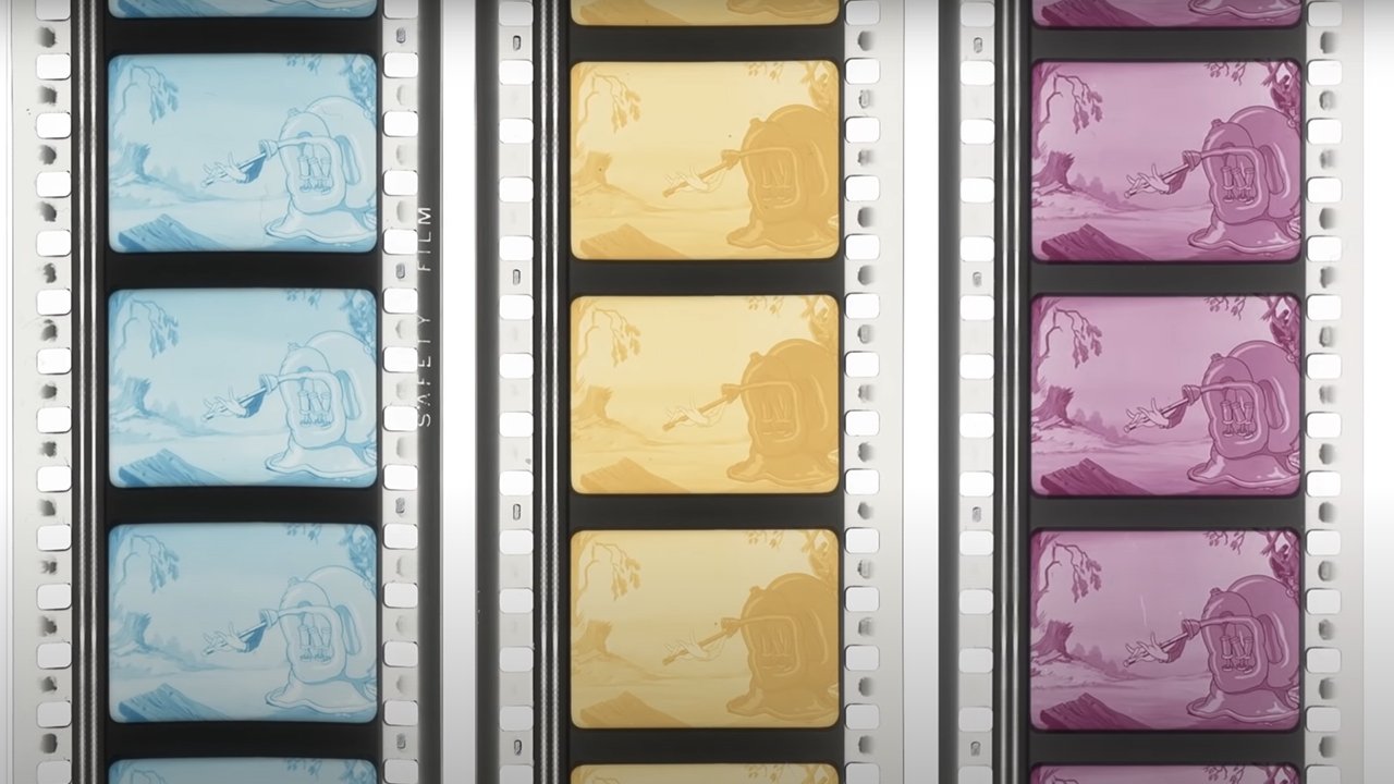Three film strips displaying cyan, yellow, and magenta. George Eastman Museum's YouTube Channel, 2025.