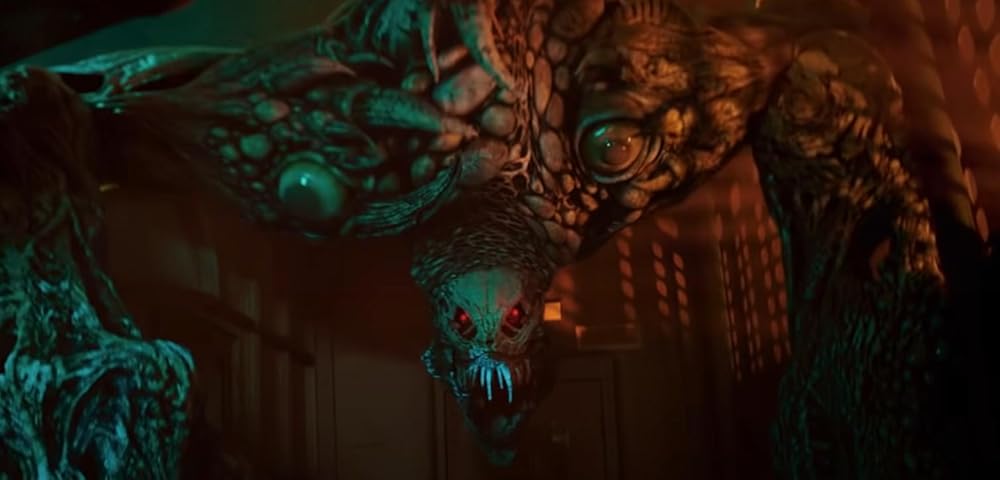 A mutated version of Dr. Birkin played by Neal McDonough in 'Resident Evil: Welcome To Raccoon City' (2021). Roberts, Johannes. 'Resident Evil: Welcome to Racoon City', 2021.