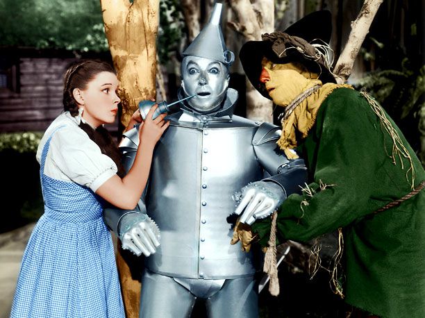 Dorothy, The Tin Man, and The Scarecrow in the Wizard of Oz.