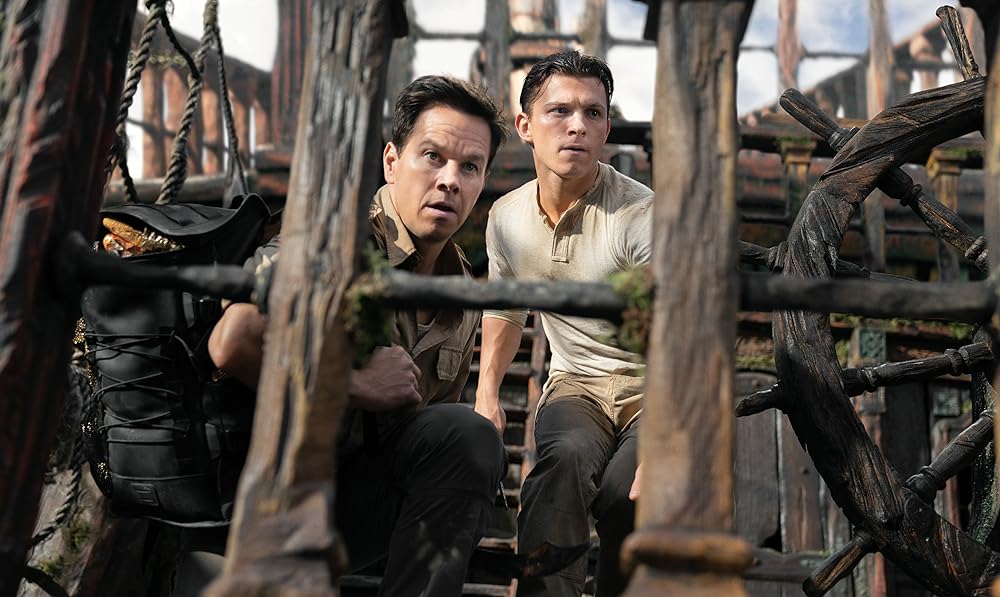 Mark Wahlberg and Tom Holland in Ruben Fleischer's 'Uncharted' (2022). Fleischer, Ruben. 'Uncharted', 2022.
