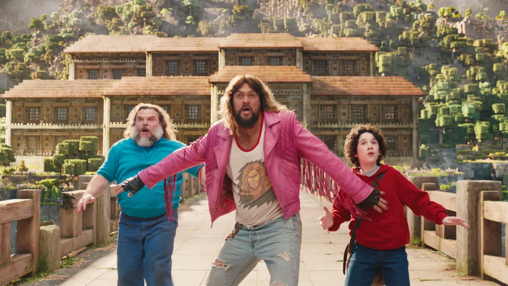 Video Game. Jack Black, Jason Momoa and Sebastian Hansen in 'A Minecraft Movie' (2025). Hess, Jared. 'A Minecraft Movie', 2025.