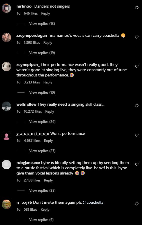 Screenshot of hate comments LE SSERAFIM received.